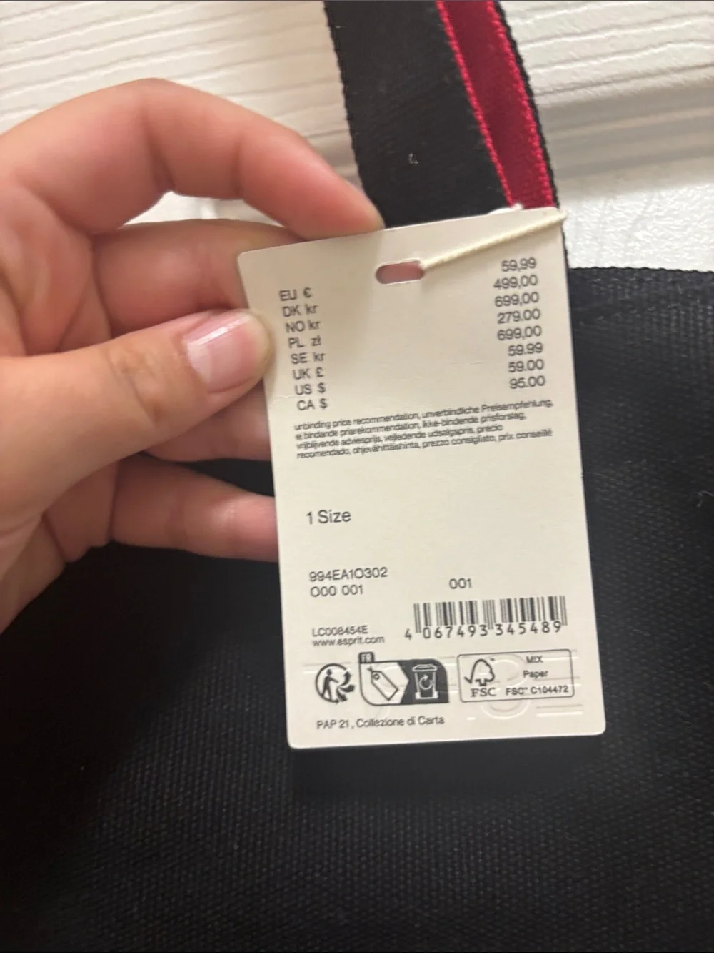 Esprit Black Canvas Tote with Red Logo and Trim